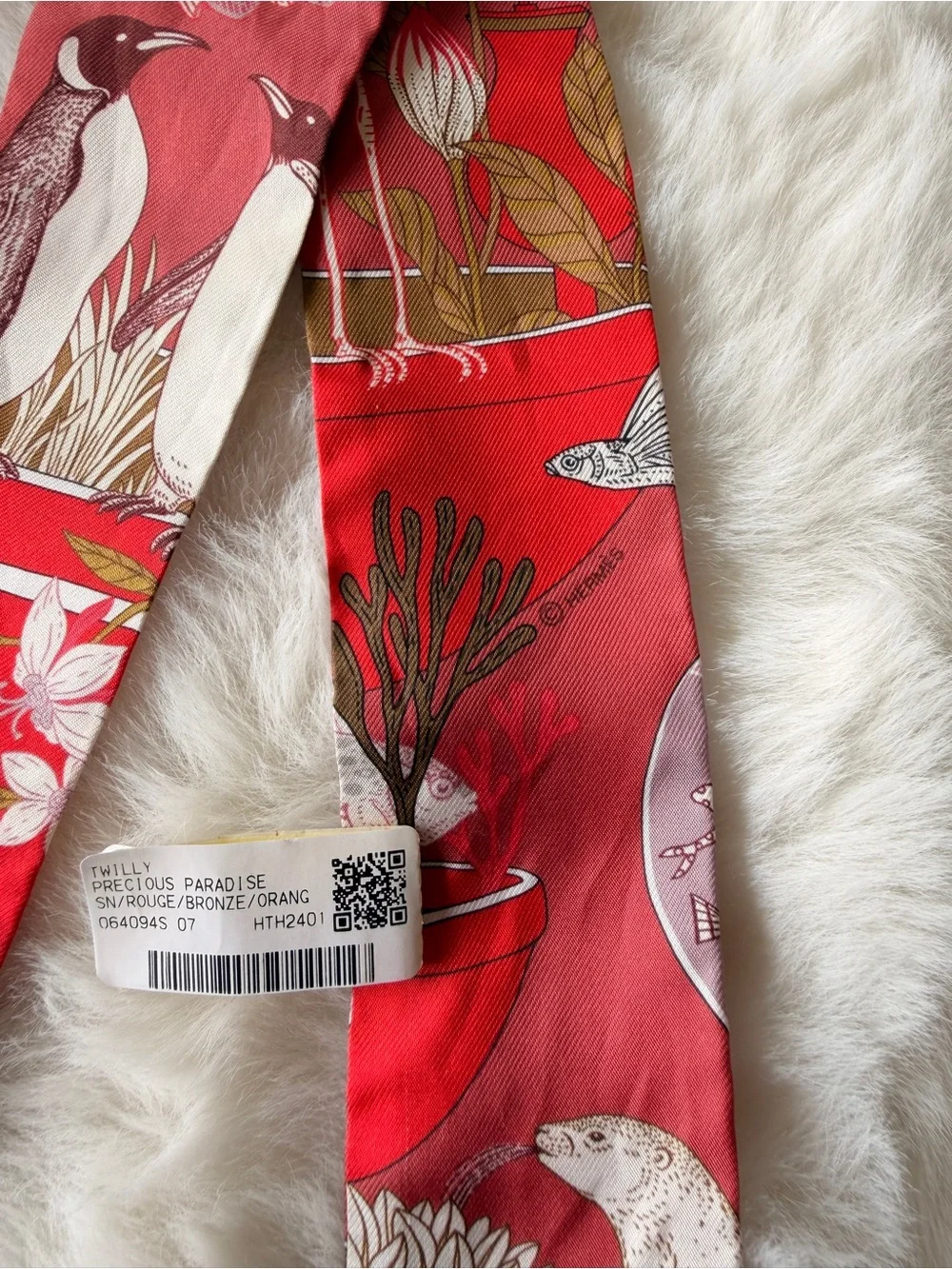 Hermès Precious Paradise Twilly Silk Scarf Rouge Bronze Orange